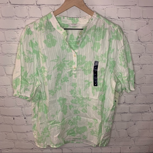 Lucky Brand Puff Sleeve Popover Blouse Green Multi Floral Size Extra Large NWT - Picture 11 of 13